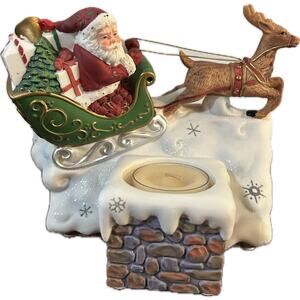 PartyLite Up On The Rooftop Santa Reindeer Tealight Holder